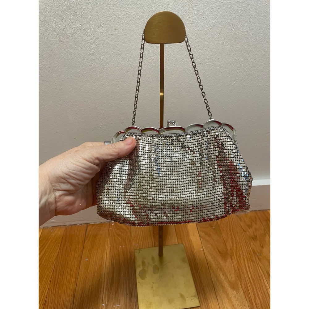 Vintage Evening Bag Whiting & Davis Silver Mesh 1970s Made in USA